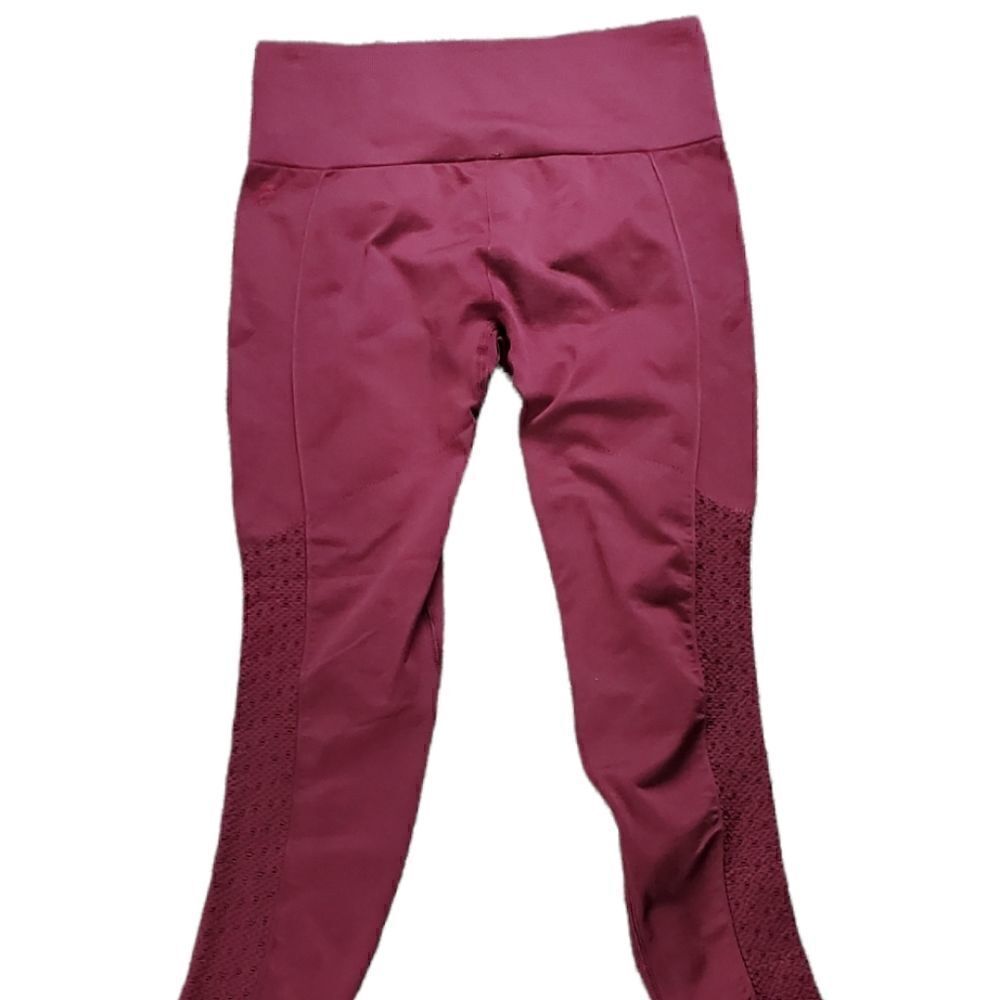 Fabletics High Rise Wine Leggings With Perforated Details on Legs
